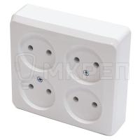 Розетка 4-местная, 16А, РА16-205В, открытой установки, без заземления белая
