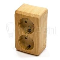 Розетка 2-местная, сосна, 16А, открытой установки, с заземлением с защитными шторками