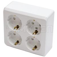 Розетка 4-местная, 16А, РА16-208В, открытой установки, с заземлением белая