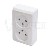 Розетка 2-местная, 16А, РА16-005В, открытой установки, без заземления белая