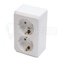 Розетка 2-местная, 16А, РА16-007В, открытой установки, с заземлением белая