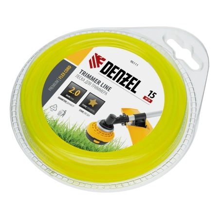 Леска для триммера, звезда, 2 мм х 15 м, блистер, FLEX CORD, Denzel