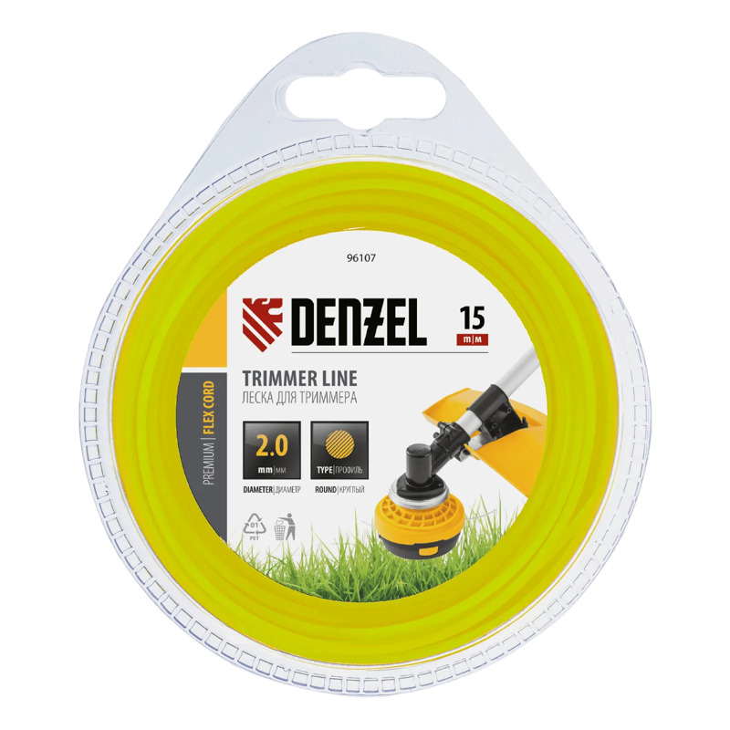 Леска для триммера, круглая, 2 мм х 15 м, блистер, FLEX CORD, Denzel