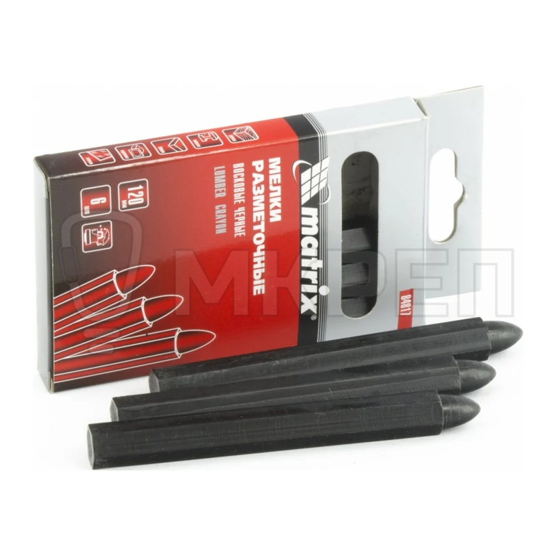 Мелки разметочные восковые черные, 120мм, Matrix