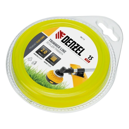 Леска для триммера, квадрат, 2 мм х 15 м, блистер, FLEX CORD, Denzel