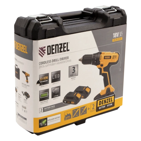 Дрель-шуруповерт аккумуляторный, CDL-IB-18-02, 18 В, Denzel